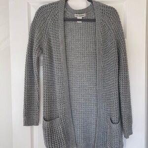 Cotton Emporium Waffle Knit Gray Cardigan Sweater
